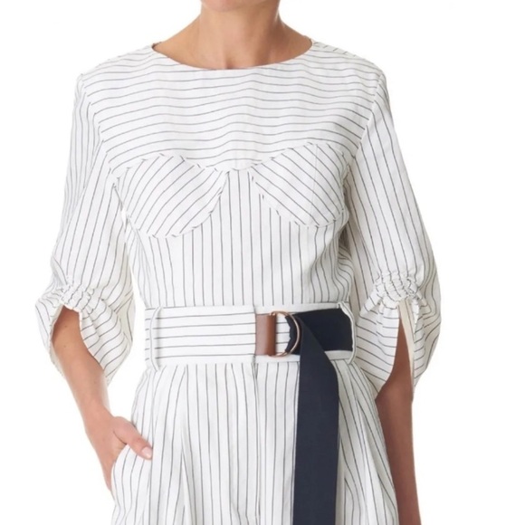 TIBI CECIL STRIPE PEPLUM CORSET TOP Blouse Linen Cotton Size‎ 2 - Picture 2 of 14